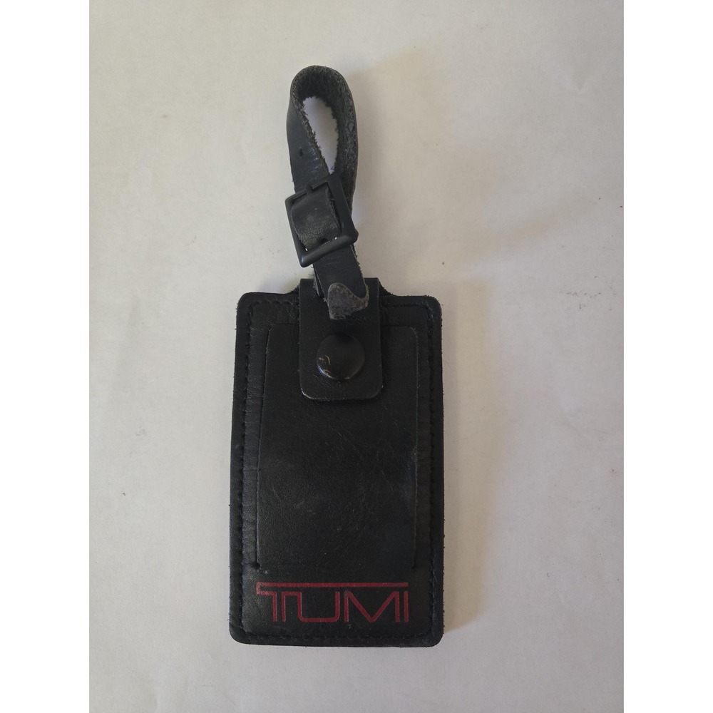 Tumi Luggage Leather Name and ID Hang Tag Black Red Lettering 4 x 2.5 Travel